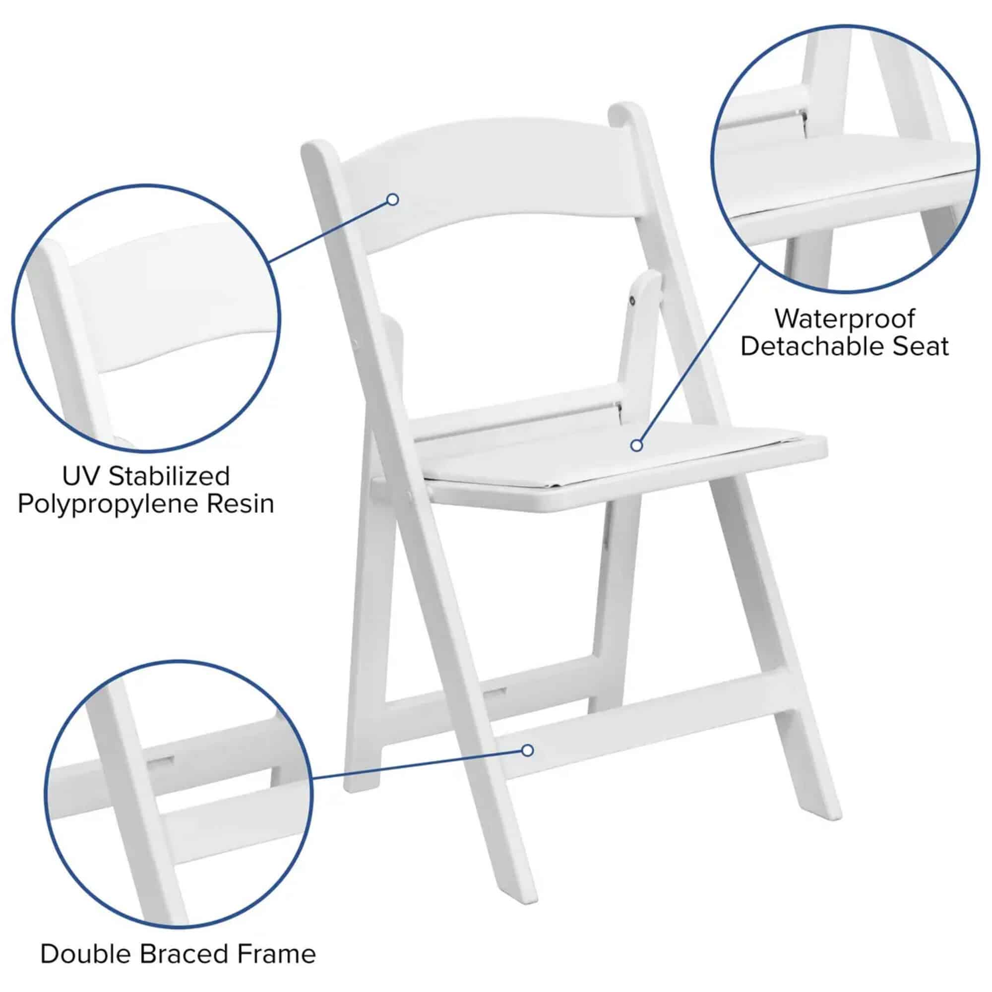 White Resin Folding Chair with Cushion